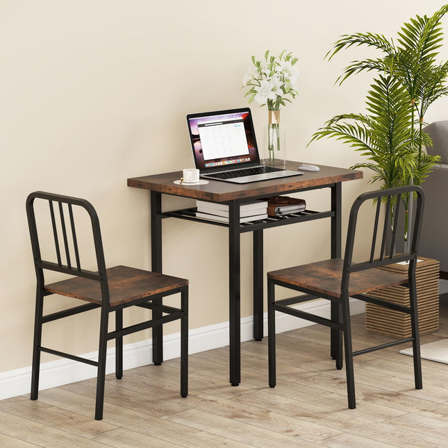 Dreamade 3-Piece Dining Table Set | Rectangular Kitchen Table with Storage Rack and 2 Dining Chairs
