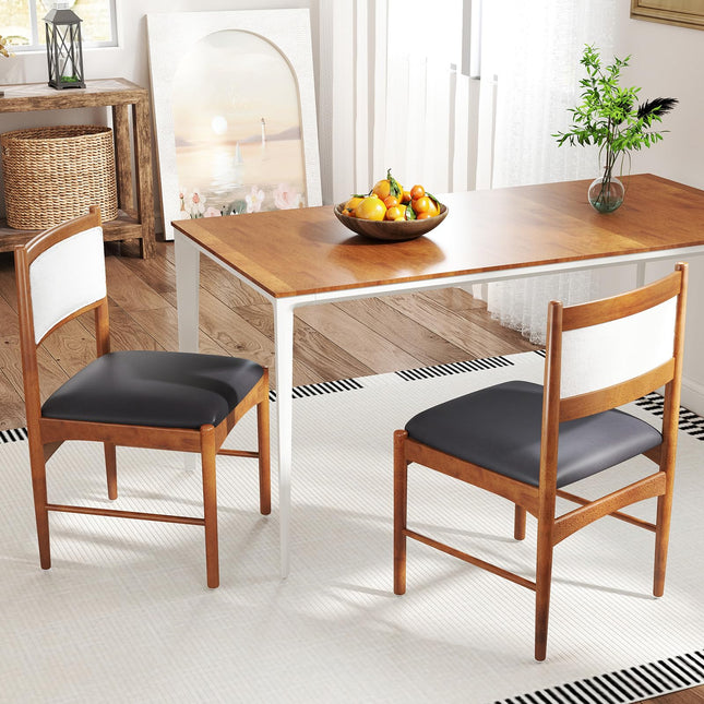 Dreamade Wooden Dining Chairs, Upholstered Kitchen Chairs w/Rubber Wood Frame & Faux Leather Padded Seat