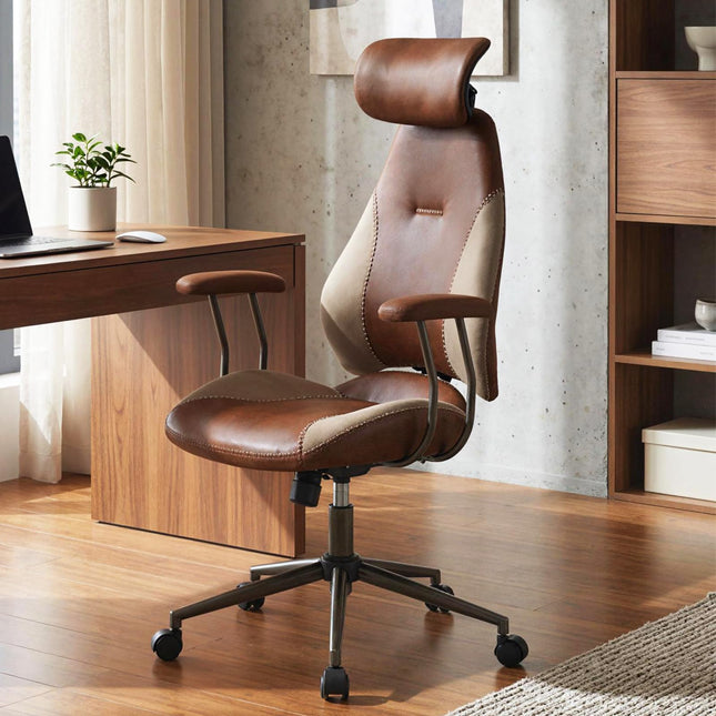 Dreamade Ergonomic Mid Century Modern Faux Fur Computer Desk Chair with 2D Headrest