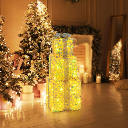 Dreamade 3 Pieces Christmas Lighted Gift Boxes ( Laser Fish Scale )