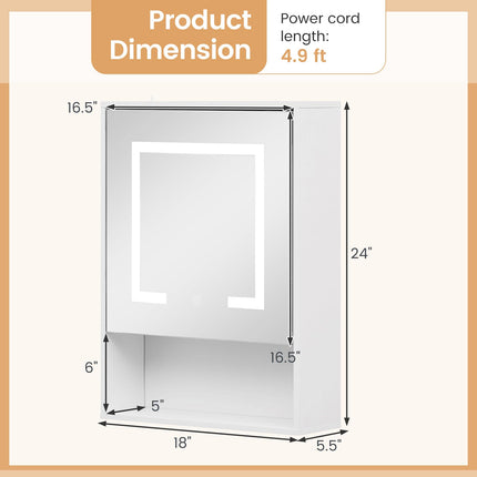 Dreamade 24"x18" Medicine Cabinet with Mirror and Lights