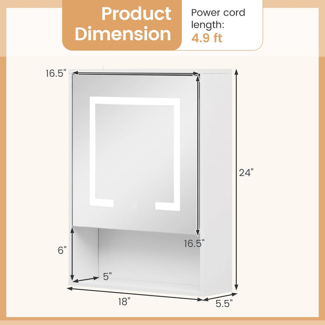 Dreamade 24"x18" Medicine Cabinet with Mirror and Lights