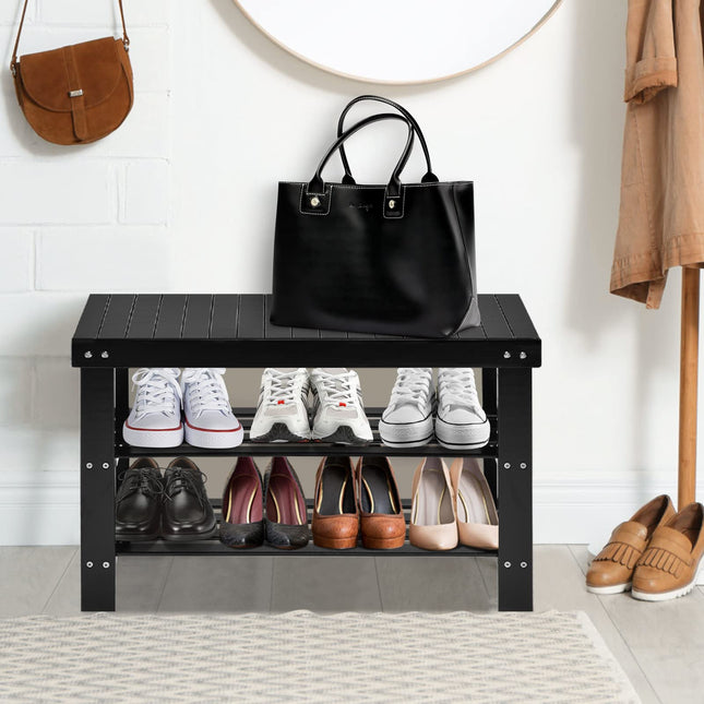 Dreamade Entryway Shoe Bench, Bamboo Shoe Shelf Organizer Holds up to 6 Pairs
