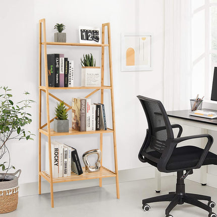 Dreamade 4-Tier Bamboo Bookshelf, Multifunctional Storage Display Rack Shelves with Anti-Tipping Device