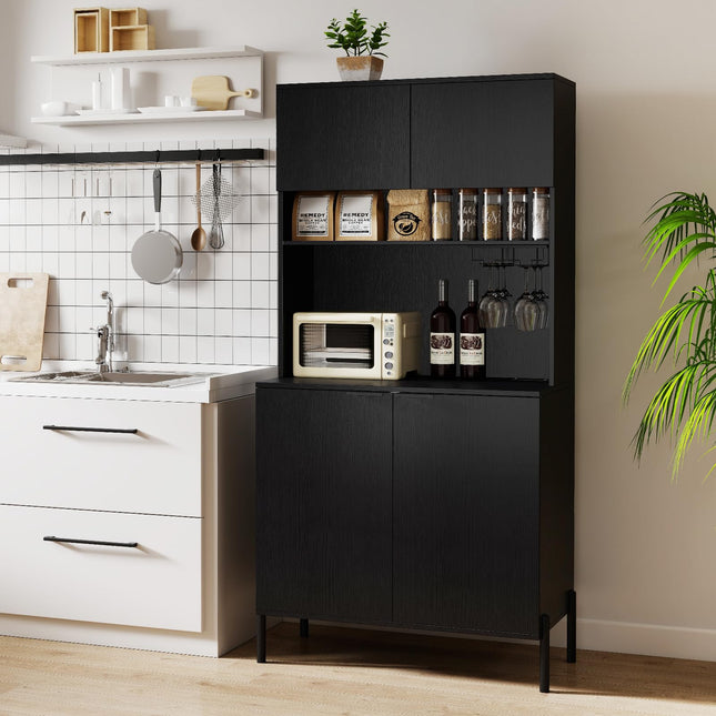 Dreamade 64.5" Kitchen Pantry Cabinet with Charging Station, Tall Buffet Hutch with Storage Cabinets