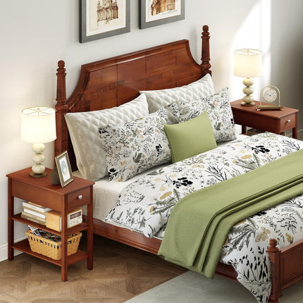 Ginatex Narrow Side Table Small End Tables with Drawer & Open Storage Shelves