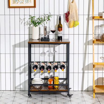 3-Tier Rolling Kitchen Island Cart Industrial Style Trolley Serving Cart