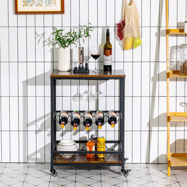 3-Tier Rolling Kitchen Island Cart Industrial Style Trolley Serving Cart