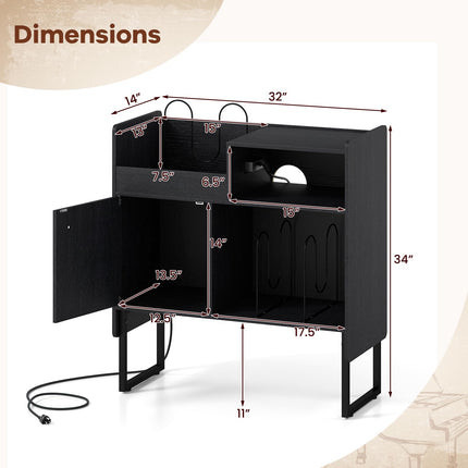 Dreamade Record Player Stand with Open Shelf & Cabinet Hold Up to 250 Albums