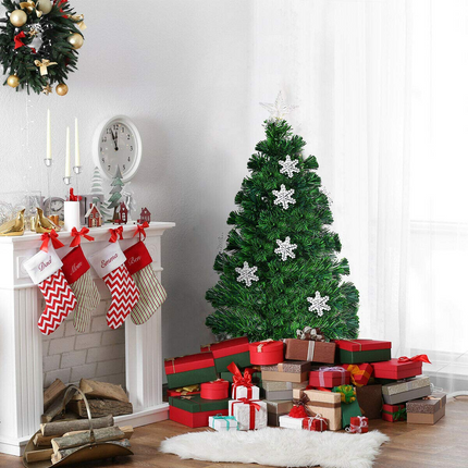 Artificial Pre-Lit Christmas Tree Fiber Optic Tree with Metal Stand, Xmas Tree for Holiday Decor - DreamadeUS
