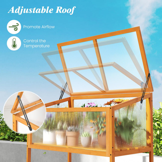 Dreamade Wood Cold Frame Greenhouse with Transparent Openable Roof & Slatted Shelf