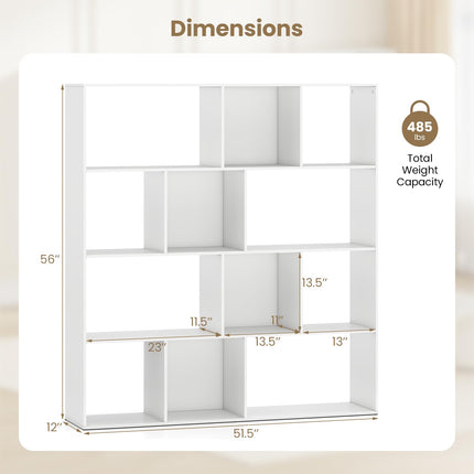 Dreamade Open Shelf Bookcase 4-Tier Modern Bookshelf with 12 Storage Compartments