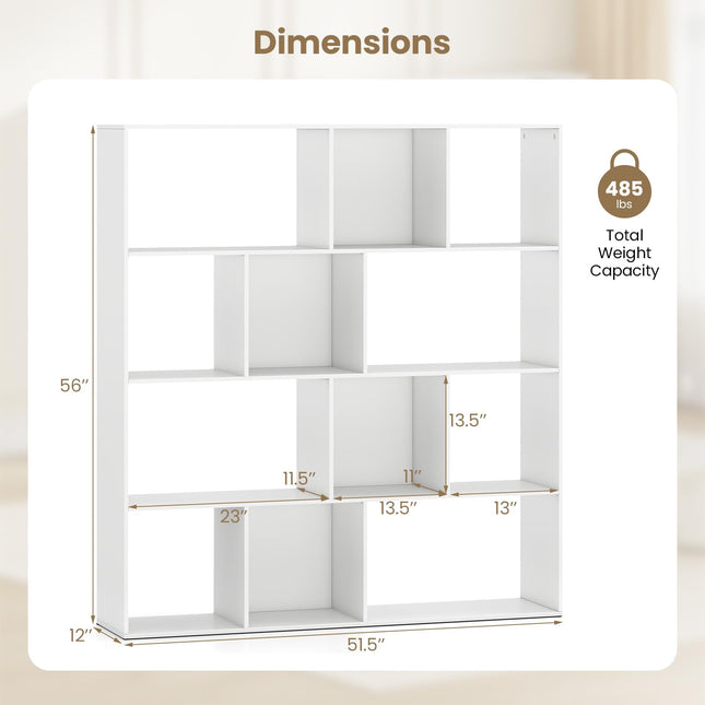 Dreamade Open Shelf Bookcase 4-Tier Modern Bookshelf with 12 Storage Compartments