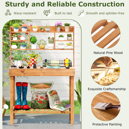 Dreamade Outside Solid Wood Potting Table with Flip-up Tabletop