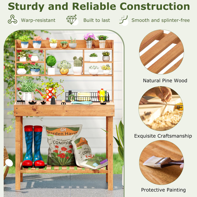 Dreamade Outside Solid Wood Potting Table with Flip-up Tabletop