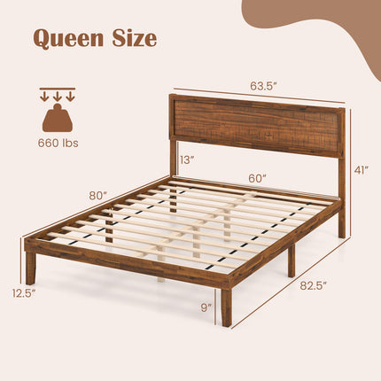 Dreamade Wood Bed Frames with Headboard, Mid Century Modern Platform Bed