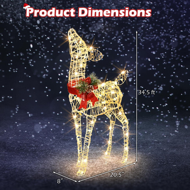 Dreamade Christmas Pre-Lit Reindeer, Lighted Baby Deer w/ 50 Warm White LED Lights & Red Bow