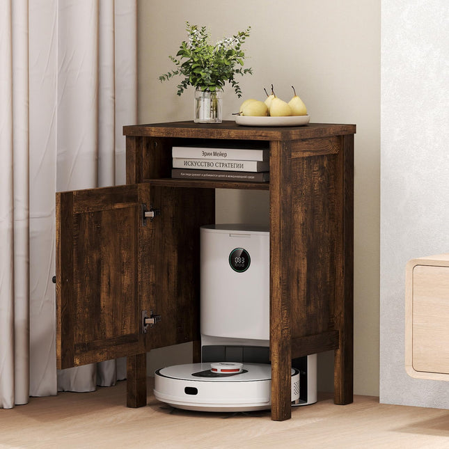 Dreamade Robot Vacuum Storage Cabinet with Door and Open Shelf for Living Room Bedroom