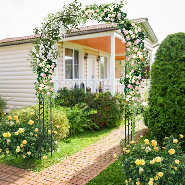 Dreamade Garden Arch Trellis, 60''W x 95''H Metal Arbor with Corrugated PE-Coated Steel Tubes for Climbing Plants Roses Ivy