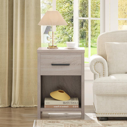 Dreamade Wooden Bedside Table with Storage Drawer and Open Shelf