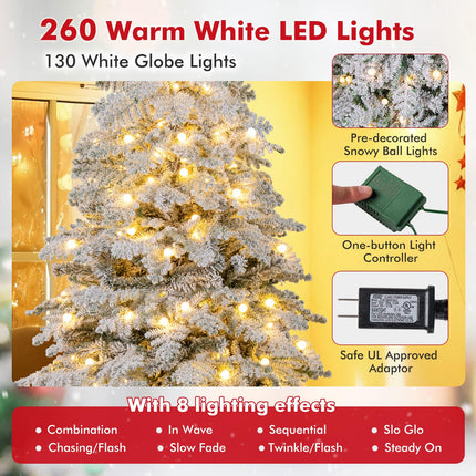 Dreamade Pre-Lit Snow Flocked Christmas Tree with Mixed Branch Tips & LED Lights
