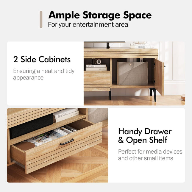 Dreamade TV Stand for TV up to 65 Inches, Mid Century Modern Entertainment Center with 2 Cabinets