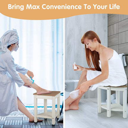 Dreamade Corner Shower Stool Waterproof - HDPE Shower Bench Seat with Storage Shelf