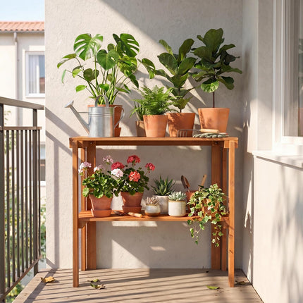 Dreamade 2-Tier Solid Wood Foldable Plant Shelf