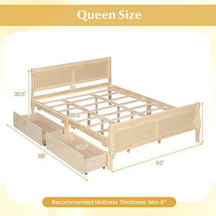Dreamade Twin/ Full/ Queen Bed with 2 Storage Drawers Wood Platform Bed with Headboard & Footboard