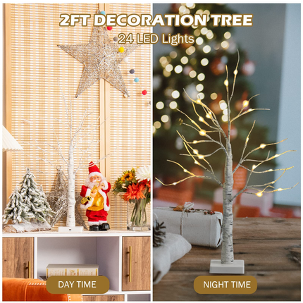 Dreamade 2FT Lighted Birch Tree, Artificial Small Tree White Christmas Tree - DreamadeUS