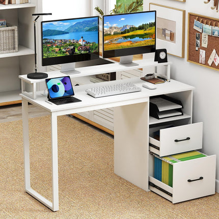 Dreamade 48 Inch Computer Desk with Power Outlets & File Drawer