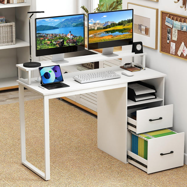 Dreamade 48 Inch Computer Desk with Power Outlets & File Drawer