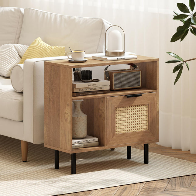 Dreamade Accent Side End Table with Storage Shelf and Cabinet for Small Space