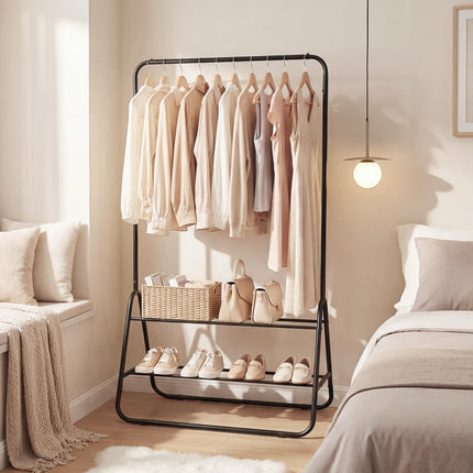 Dreamade Heavy Duty Clothes Rack | Metal Garment Rack with Hanging Rod and Storage Shelves