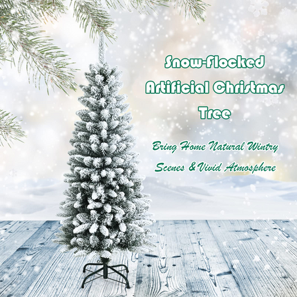 Dreamade Snow Flocked Pencil Christmas Tree, Hinged Artificial Slim Xmas Tree - DreamadeUS