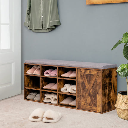 Dreamade Shoe Bench, 3 Tier 9 Cubes Storage Bench with Adjustable Shelves (Rustic Brown)