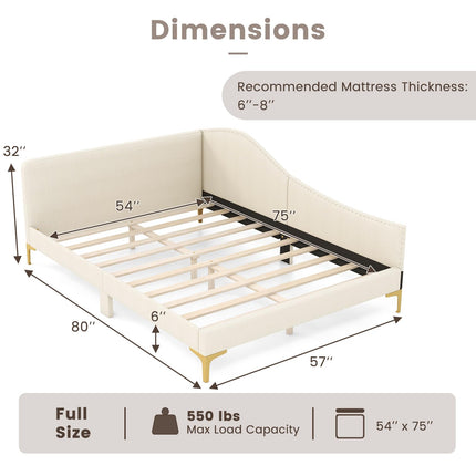 Dreamade Upholstered Daybed, Rivet-Tufted Platform Bed with Headboard