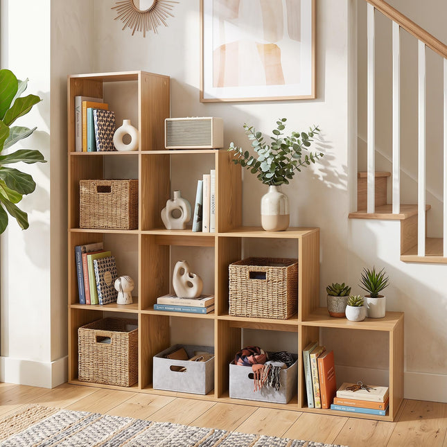 Dreamade 51" Wooden 10-Cube Stepped Bookcase for Living Room