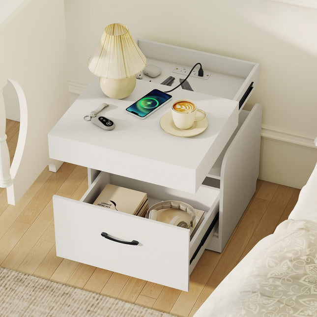 Dreamade Nightstand with Charging Station Modern Bedside Table for Living Room Bedroom Office