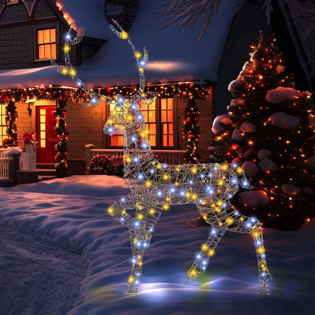 Dreamade 4.6 FT Pre-Lit Christmas Reindeer, 3D Buck Decoration with 300 Bright LED Lights