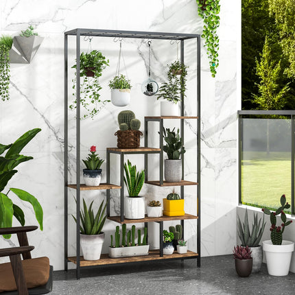 Dreamade 71" Tall Plant Stand Indoor, 6-Tier Metal Plant Shelf with 10 Hanging Hooks