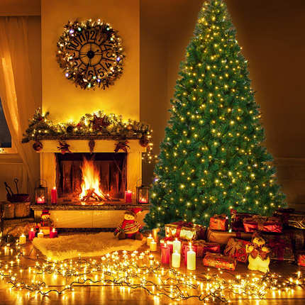 Dreamade 9ft Artificial Pre-lit Christmas Tree Premium Spruce Hinged Tree with 700 LED Lights and Solid Metal Stand - DreamadeUS