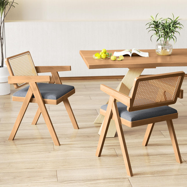 Dreamade Rattan Dining Chairs, Leathaire Kitchen Chairs w/Armrests & Padded Cushion