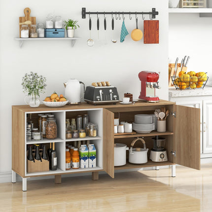 Dreamade 63” Buffet Cabinet with Storage, Farmhouse Kitchen Sideboard w/ 4 Cubes, Adjustable Shelves & Pop-up Doors
