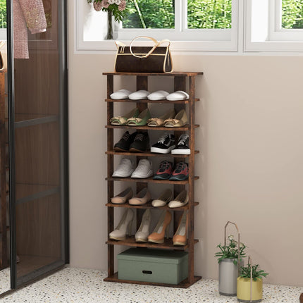 Dreamade 7-Tier Wooden Shoe Rack, Double Row Shoe Organizer for 14 Pairs, Customizable Height