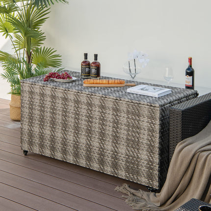 Dreamade 96-Gallon Outdoor Storage Box - PE Wicker Deck Box with Lid, Outside Rattan Storage