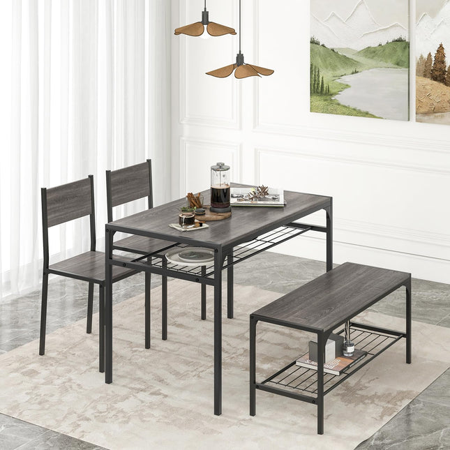 Dreamade Dining Table Set for 4, Kitchen Table with Chairs & Bench, Storage Racks