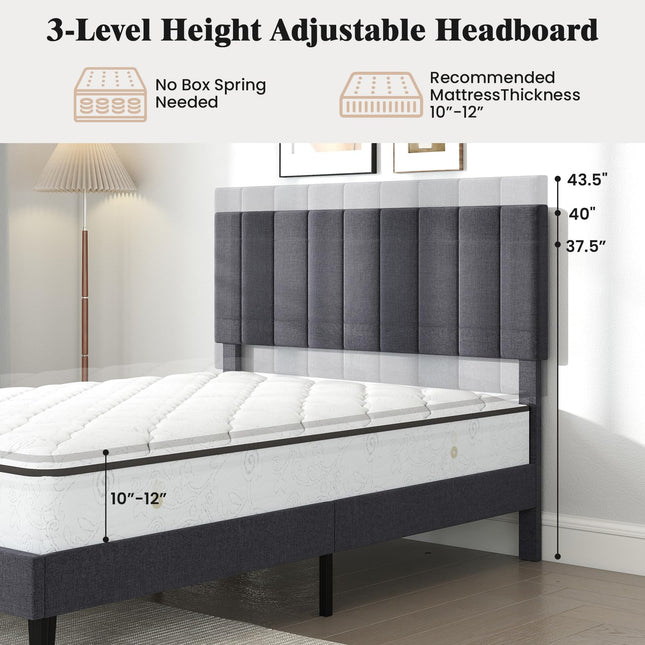 Dreamade Queen/Full/Twin Size Upholstered Bed Frame Platform Bed with Height Adjustable Vertical Channel Headboard