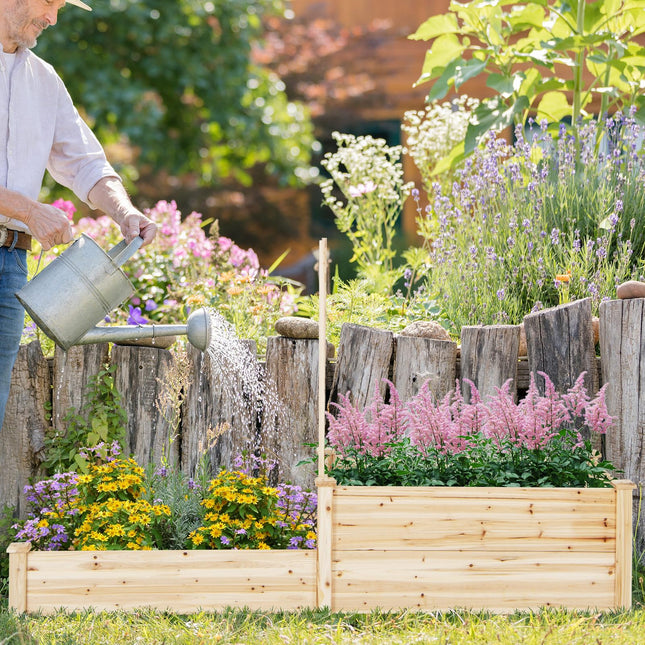 Dreamade Raised Garden Bed with Trellis, Set of 2 Wood Shallow & Deep Planter Box for Climbing Plants