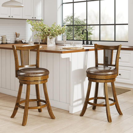 Dreamade 25" Bar Stools Set Swivel Counter Height Bar Chairs with PE Rattan Back